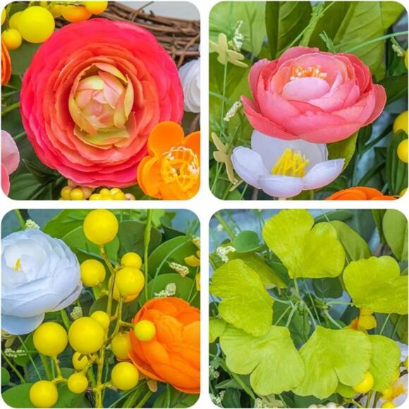 Spring Wreaths for Front Door, Summer Peony Outdoor Wreath, Green Floral - Picture 4 of 7